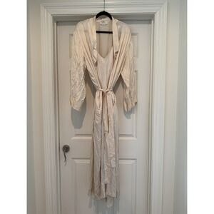 Vintage Silk Robe Gown Set Fantasies Morgan Taylor Ivory Bias Slip L Bridal